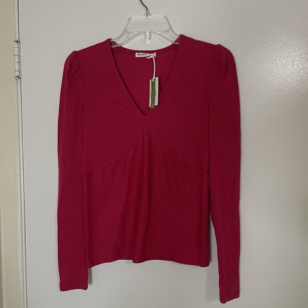 NEW! Marine Layer Lexi rib vneck long sleeve top barberry pink Small - Picture 2 of 6